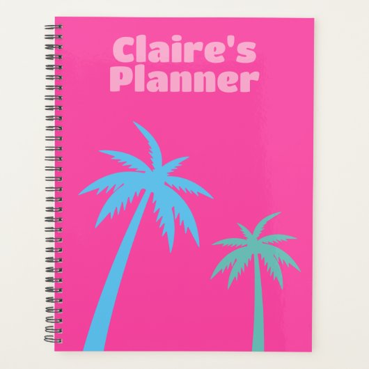 Trendy Preppy Pink Palm Tree Planer (Vorderseite)