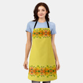 Trendy Pretty Yellow with Orange Floral Modern Schürze (Getragen)