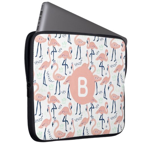 Trendy Princess Flamingo Muster Monogram Pink Laptopschutzhülle (Vorne Rechts)