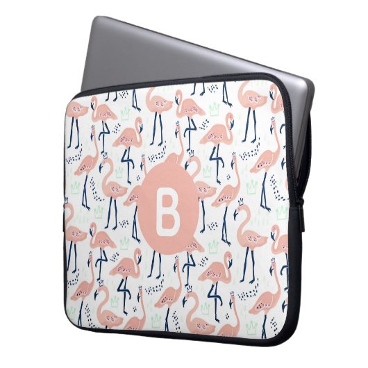 Trendy Princess Flamingo Muster Monogram Pink Laptopschutzhülle (Vorderseite Links)