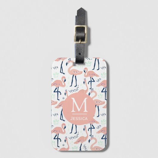 Trendy Princess Flamingo Pattern Monogram Gepäckanhänger (Vorderseite Vertikal)