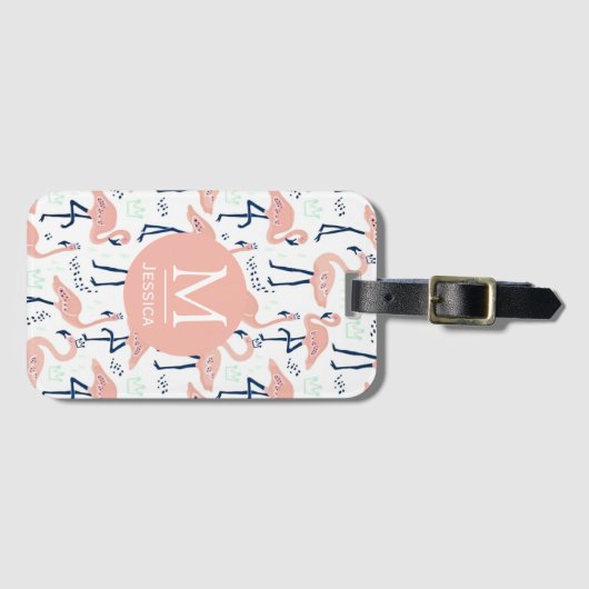 Trendy Princess Flamingo Pattern Monogram Gepäckanhänger (Vorderseite (Horizontal))