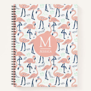 Trendy Princess Flamingo Pattern Monogram Notizblock
