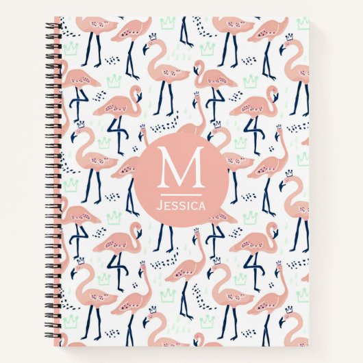 Trendy Princess Flamingo Pattern Monogram Notizblock (Vorderseite)