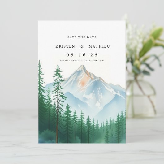 Trendy Printable Mountain Save The Date (Stehend Vorderseite)