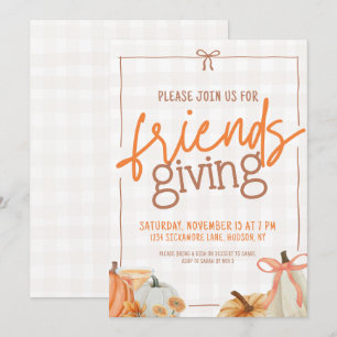 Trendy Pumpkin Bow Kariert Friendsgiving Einladung