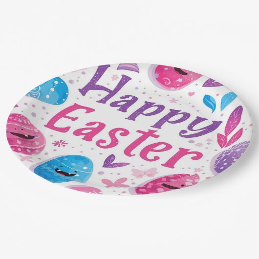 Trendy Purple and Pink Easter Eggs Pattern Paper Pappteller (Schrägansicht)