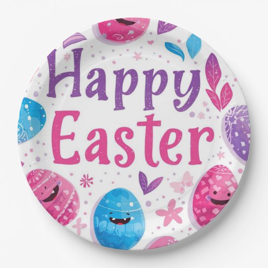 Trendy Purple and Pink Easter Eggs Pattern Paper Pappteller (Vorderseite)