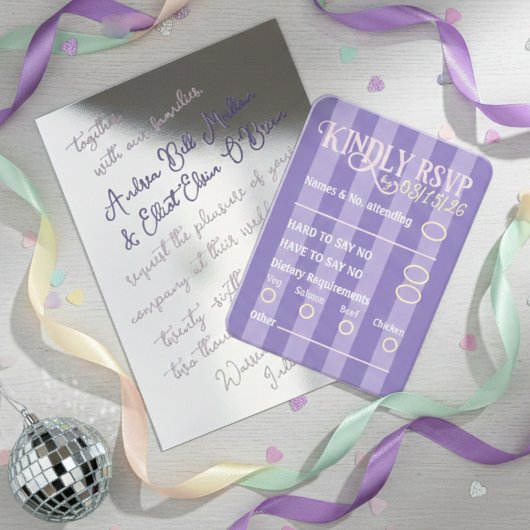 Trendy Purple Disco Wedding RSVP Enclosure Card Begleitkarte