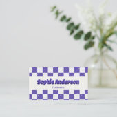 Trendy Purple Retro Check Pattern with QR Code Visitenkarte (Stehend Vorderseite)