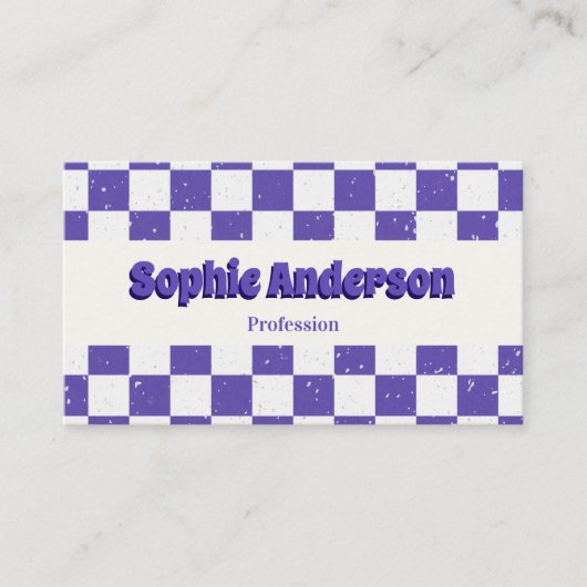 Trendy Purple Retro Check Pattern with QR Code Visitenkarte (Vorderseite)