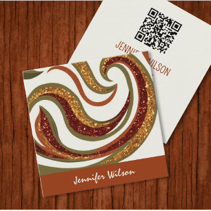 Trendy QR Code abstrakter Glitzer Terrakotta grün Quadratische Visitenkarte