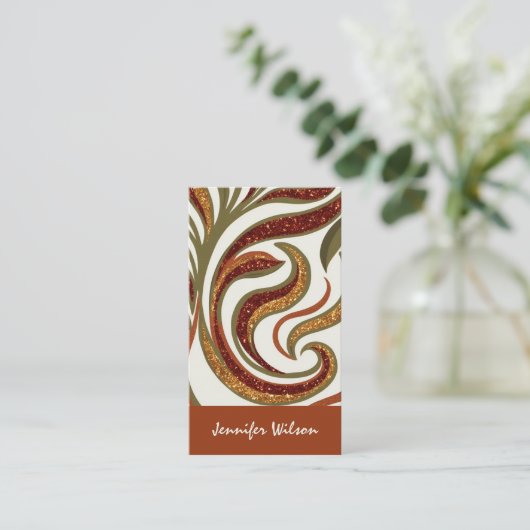 Trendy QR Code abstrakter Glitzer Terrakotta grün Visitenkarte (Stehend Vorderseite)