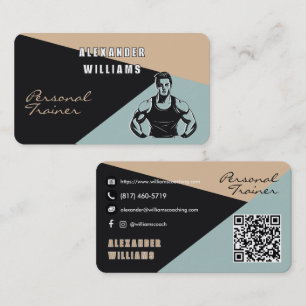 Trendy QRcode Charcoal Sand Aquamarin Personal Tra Visitenkarte