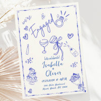 Trendy Quirky Blue Hand Drawing Party