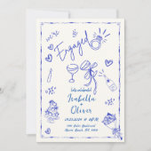 Trendy Quirky Blue Hand Drawing Party Einladung (Vorderseite)