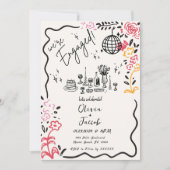Trendy Quirky Fun Hand Drawing Wavy Engagement Par Einladung (Vorderseite)