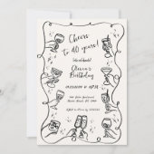 Trendy Quirky Hand Drawn Scribble Wein Geburtstag Einladung (Vorderseite)