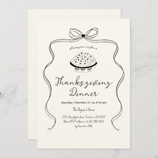 Trendy Quirky Hand Drawn Wavy Pie Erntedank Einladung (Vorne/Hinten)