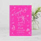 Trendy Quirky Hot Pink Hand Drawing Party Einladung (Stehend Vorderseite)