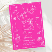 Trendy Quirky Hot Pink Hand Drawing Party Einladung