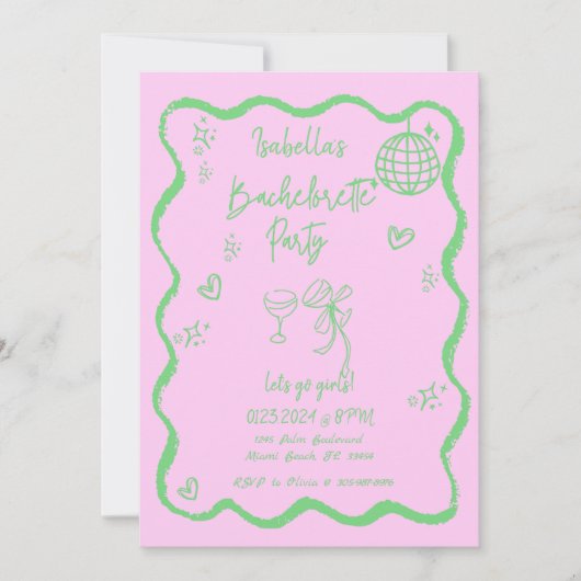 Trendy Quirky Wavy Hand Drawing Junggeselinnen-Abs Einladung (Vorderseite)
