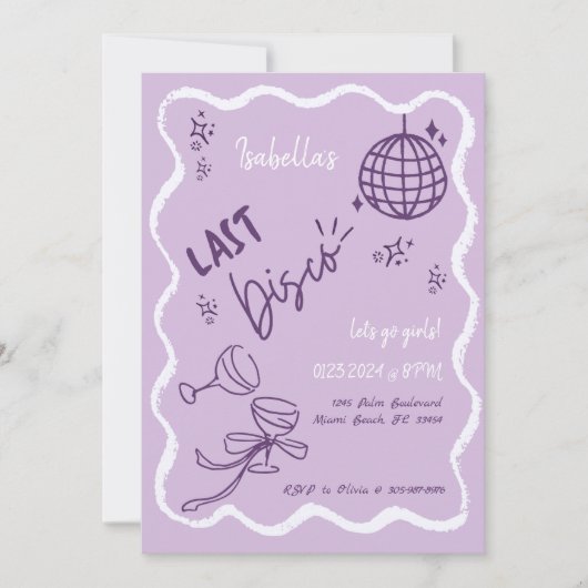 Trendy Quirky Wavy Hand Drawing Junggeselinnen-Abs Einladung (Vorderseite)