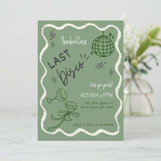 Trendy Quirky Wavy Hand Drawing Junggeselinnen-Abs Einladung (Stehend Vorderseite)