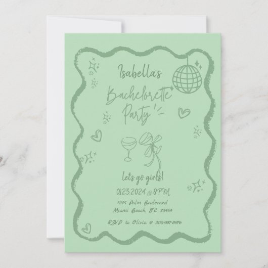Trendy Quirky Wavy Hand Drawing Junggeselinnen-Abs Einladung (Vorderseite)