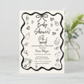 Trendy Quirky Wavy Hand Drawn Bow Baby Dusche Einladung (Stehend Vorderseite)