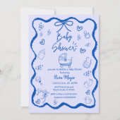 Trendy Quirky Wavy Hand Drawn Bow Baby Dusche Einladung (Vorderseite)