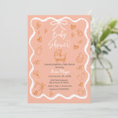 Trendy Quirky Wavy Hand Drawn Bow Baby Dusche Einladung (Stehend Vorderseite)