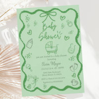 Trendy Quirky Wavy Hand Zeichn Bow Baby Shower