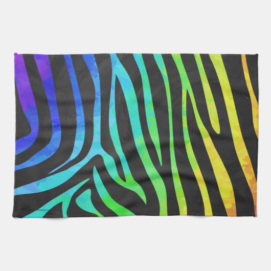 Trendy Rainbow and Black Zebra Animal Print on ele Handtuch (Horizontal)