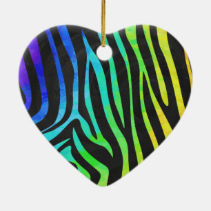 Trendy Rainbow and Black Zebra Animal Print on ele Keramikornament