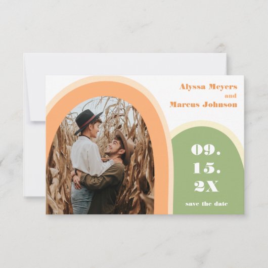 Trendy Rainbow Boho Save the Date Green (Vorderseite)