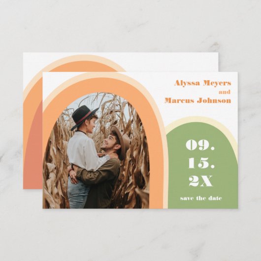 Trendy Rainbow Boho Save the Date Green (Vorne/Hinten)