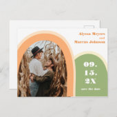 Trendy Rainbow Boho Save the Date Green Postkarte (Vorne/Hinten)