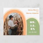 Trendy Rainbow Boho Save the Date Green Postkarte (Vorderseite)