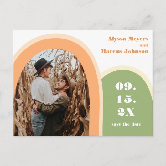 Trendy Rainbow Boho Save the Date Green Postkarte (Vorderseite)