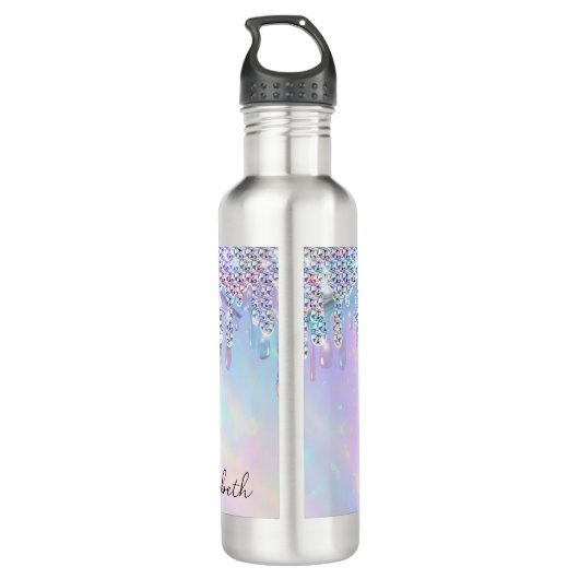Trendy Rainbow Glitter Drips Holographic Edelstahlflasche (Rückseite)
