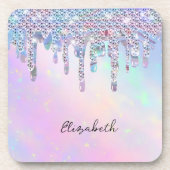 Trendy Rainbow Glitter Drips Holographic Getränkeuntersetzer (Vorderseite)