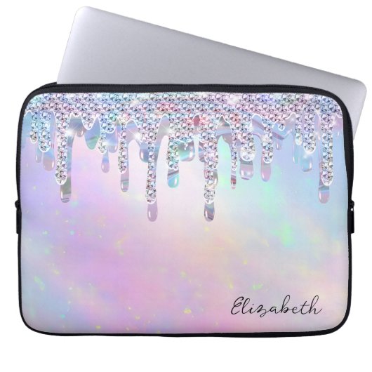 Trendy Rainbow Glitter Drips Holographic Laptopschutzhülle (Vorderseite)