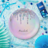 Trendy Rainbow Glitter Drips Holographic Pappteller (Party)