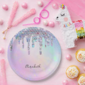 Trendy Rainbow Glitter Drips Holographic Pappteller (Party)