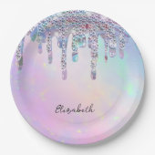 Trendy Rainbow Glitter Drips Holographic Pappteller (Vorderseite)