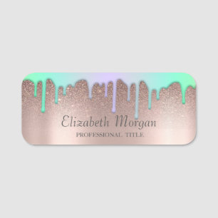 Trendy Rainbow Glitzer Tropfen, Rose Gold Namensschild