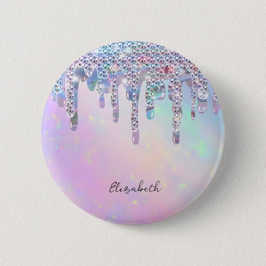 Trendy Rainbow Glitzer Tropfens Holographic Button (Vorderseite)