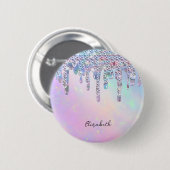 Trendy Rainbow Glitzer Tropfens Holographic Button (Vorne & Hinten)
