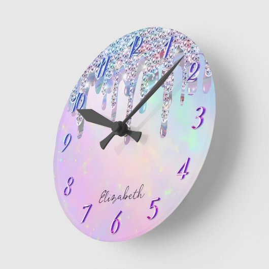 Trendy Rainbow Glitzer Tropfens Holographic Runde Wanduhr (Winkel)